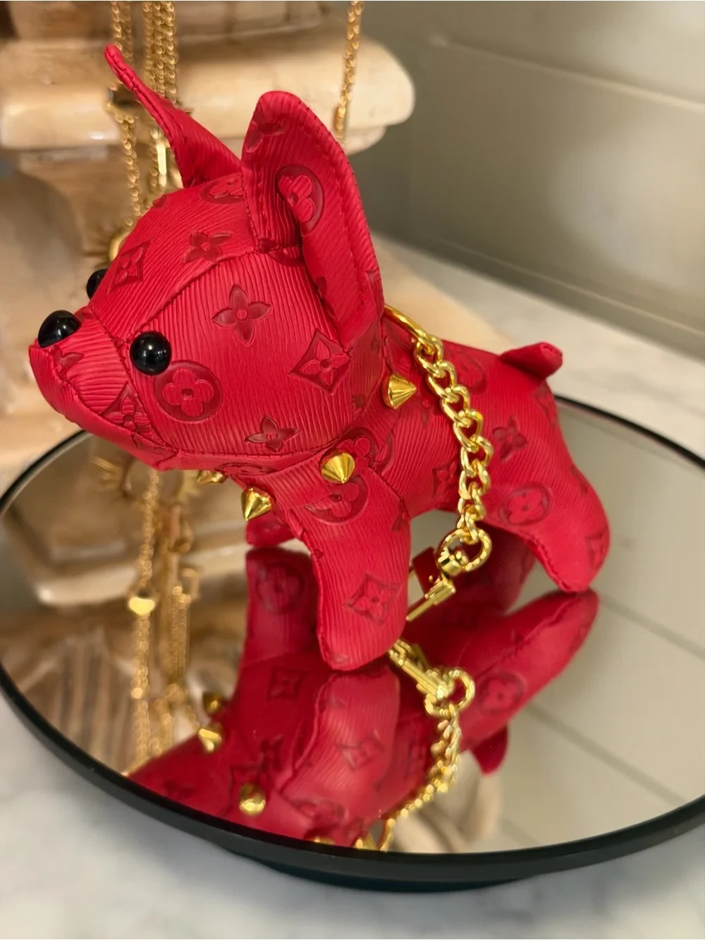 Luxury Red Designer-Inspired Dog Keychain Charm
